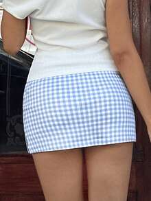 MainGRL 女士休闲格纹裙裤，活力青春，蓝白配色，适合春夏穿着 - 藍白色 - 查看 2