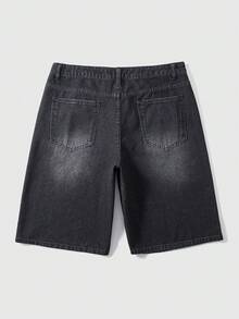 ROMWE MEN Goth Herren Lässige Denim Shorts mit Blume Muster und Tasche, locker geschnitten - Schwarz - Übersicht 2