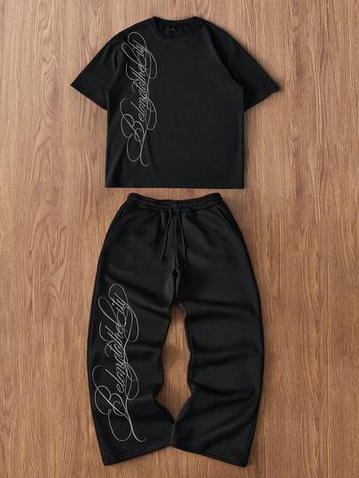 TOKVUE Men's Street-Style INS "This City" Contrast Embroidery T-Shirt, Suitable For Outdoor Music Festivals, Daily Wear, Hangouts With Friends, Boyfriend/Husband Gift, Anniversary Gift