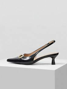 Mnmlis 女士尖头金属装饰时尚日常通勤高跟鞋 - 黑色 - 查看 3