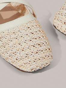 Styleloop Women Shoes Holiday Style Woven Shoes Noodle Belt Women's Flat Single Shoes Holiday Style Wear BOHO Wear American Retro Style Bohemian Style Western Style Music Festival Wear Party Wear Flat Women's Shoes - Apricot - View 3