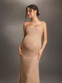 Cheriluna Maternity Maternity Solid Color Fitted Elegant Fashion Jumpsuit - Apricot - View 4