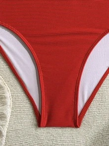 Swim Basics Conjunto de bikini de unicolor para vacaciones en la playa - Rojo - Ver 6