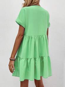 EMERY ROSE Women's Casual V-Neck Ruffle Hem Short Sleeve Dress, Summer Women's Dress Women's Summer Dresses Women Dress Resort Wear Women Vacation Dress Women Casual Dresses - Green - View 2