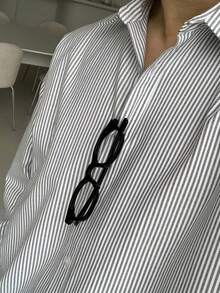 DAZY 男士休闲日常前扣条纹长袖衬衫，春夏款 - 彩色 - 查看 5