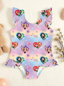 Baby Girl Gradient Cartoon Print One-Piece Swimsuit, Beach/Resort - Purple - View 2