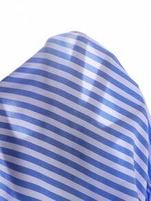 SHEIN Sparklyn 1件女童时尚新款春夏休闲编织条纹翻领手工纽扣无袖连体裤，配腰带，适合日常外出、休闲、派对等场合。 - 藍色 - 查看 4