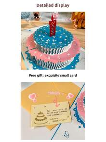 Zazumi 3D Pop Up Birthday Card - Laser Cut Cake Design, Elegant Greeting Card With Flowers, Handcrafted & Special Gift - multicolor - View 10