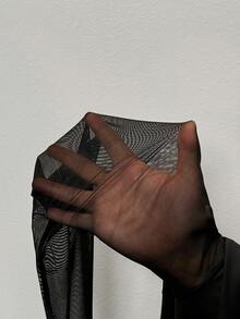 SHEIN PETITE 女士性感网纱拼接长袖连体衣 - 黑色 - 查看 8