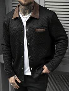 Manfinity Homme 男士夹克，男士休闲纯色夹克，白色男士纽扣夹克，适合春秋季穿着，男士休闲工装口袋纯白色纹理衬衫夹克，休闲简约风格，都市成熟风格，英伦绅士风格，意式优雅风格，男士衬衫夹克 - 彩色 - 查看 1