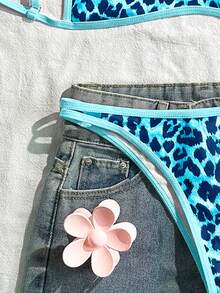 Swim Mod 女士豹纹性感比基尼泳装套装，夏季海滩 - 藍色 - 查看 4