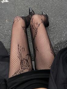 DAZY Leggings de encaje sexy y de moda para mujer Y2K - Negro - Ver 6