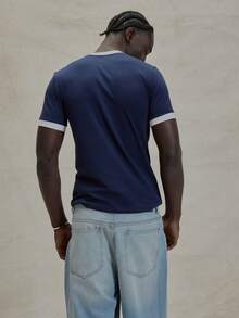 Musero 修身短袖圆领撞色领口和袖口细节基本款纯色上衣 - 彩色 - 查看 2