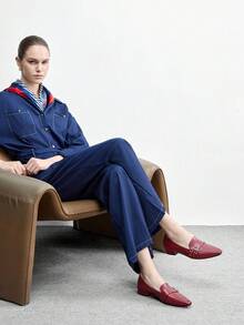 CUCCOO BIZCHIC Women's Fashionable Versatile Commuter Buckle Flats Valentine's Day - Burgundy - View 6