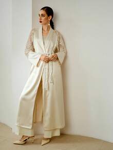 MOTF FRENCH ELEGANT LUXURY CONTRAST LACE CASUAL VACATION JACKET - Cream - View 5