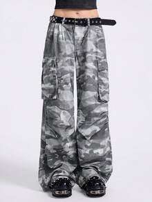 Breakform 女士复古水洗迷彩阔腿工装牛仔裤 - 彩色 - 查看 3