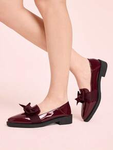 CUCCOO DOLLMOD Women Flat Point Toe Slip-On Bowknot Oxblood Loafers, Suitable For All Seasons Spring Shoes Spring Break Easter Valentine's Day - Rose Red - View 3