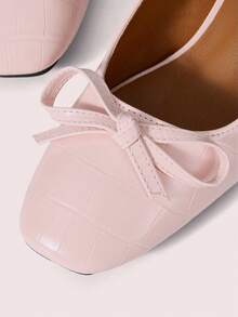 CUCCOO DOLLMOD Women's Light Pink Textured Round Toe Bow Decor Mary Jane Shoes, Sweet & Cute Style For Daily, Dating, Commuting - Pink - View 8