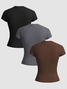 Eassivo Eassivo Women's Seamless Casual Minimalist Round Neck Short Sleeve T-Shirt - Multicolor - View 2