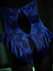 SpicyHot 1件装女士蕾丝吊带性感连体裤 - 藍色 - 查看 3