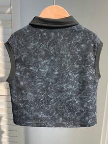 SHEIN 婴儿/男婴休闲时尚黑色扎染无袖针织polo衫，婴儿短袖上衣 - 黑色 - 查看 2