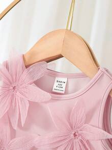 SHEIN Babygirl Elegant & Cute Floral Print Sleeveless Summer Dress, Pink - Pink - View 3