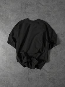 GENIUS ODE 男士极简印花圆领短袖T恤 - 黑色 - 查看 2