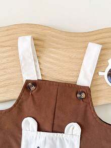 SHEIN Playful Pals Baby Boys' Pocket Jumpsuit - Brown - View 6