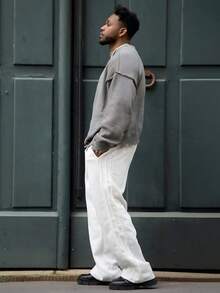 Heavens Edit Pantalones rectos y sueltos casuales para hombre, otoño - Gris - Ver 4