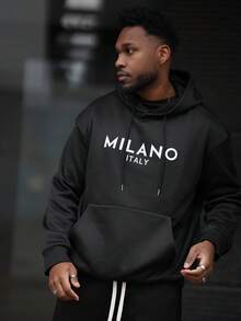 Heavens Edit 男士创意印花字母图案休闲运动通勤多功能保暖连帽卫衣，Emo风格，2000年代风格，秋冬季长袖上衣 - 黑色 - 查看 3