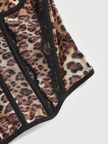 ROMWE Grunge Punk Y2K豹纹撞色蕾丝二合一鱼骨钢圈文胸，情人节礼物 - 彩色 - 查看 7