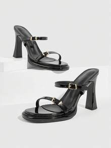 CUCCOO SZL Women's Buckle Design Fashion Daily Wear High Heel Sandals - Black - View 5