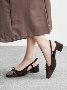 CUCCOO BIZCHIC 女士时尚经典后系带黑色平底鞋，适合圣诞节穿着 - 焦糖棕 - 查看 3