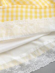 Sweetra Sweet & Alluring Series A-Line Contrast Lace Waist Cinching Spaghetti Strap Dress, Elegant French Style, Spring/Summer - Yellow - View 4