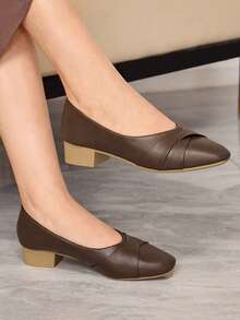 Sleekvia 女士小方头舒适通勤简约3.3厘米鞋 - 咖啡 - 查看 1