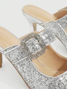 CUCCOO SZL New Pointed Toe Silver Sequin Backless Design High Heel Women Shoes Valentine's Day - Silver - View 5