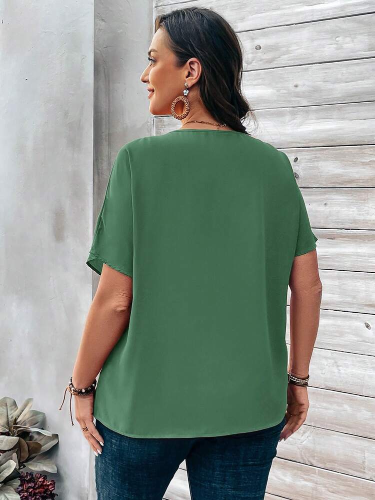 Plus Size Women's Orange Button Embellished Short Sleeve Shirt For Spring Plus Size Button Down Shirt Plus Size Summer Shirt Plus Size Casual Tops