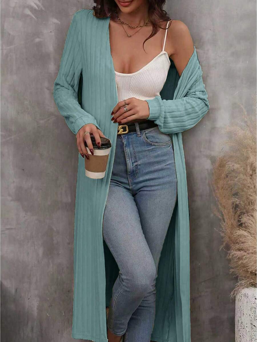 EMERY ROSE Áo khoác nữ dài tay màu trơn, kiểu dáng thường ngày, thoải mái. - Màu xanh lam - Xem 1