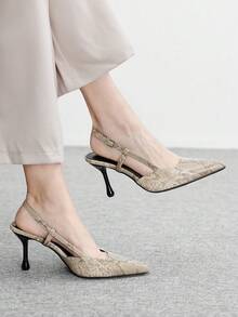 CUCCOO BIZCHIC 女士优雅蛇纹图案高跟鞋，适合圣诞节通勤穿着 - 淡杏色 - 查看 3