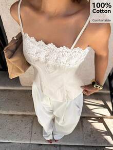 Siren Gaze 2025年春夏新款女士蕾丝边吊带背心，独特简约露脐抹胸上衣 - 杏色 - 查看 4