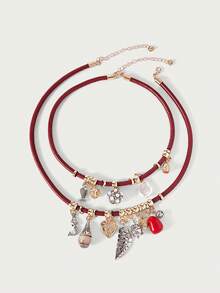 Glisma 1 件欧美风格手工奢华几何叶鱼吊坠 PU 皮绳多层项链，适合女士，优雅设计 - 多層項鍊 - 查看 4