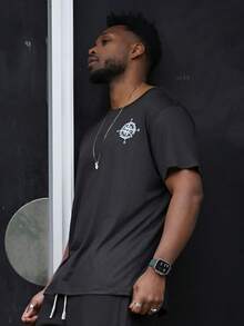 Heavens Edit 男士圆领老鹰印花短袖 T 恤 - 黑色 - 查看 5