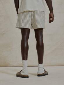 Musero Quần short kiểu boxer cài cúc phía trước, kẻ sọc, cạp chun, thích hợp cho mùa xuân hè, phong cách đi biển. - Nhiều màu - Xem 4