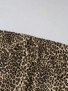 EMERY ROSE New Vintage Fashionable Lightweight Leopard Print Yellow Wide Leg Pants, Drawstring Elastic Waist Slim Straight Leg Pants, Casual Straight Trousers, Plus Size - Multicolor - View 4