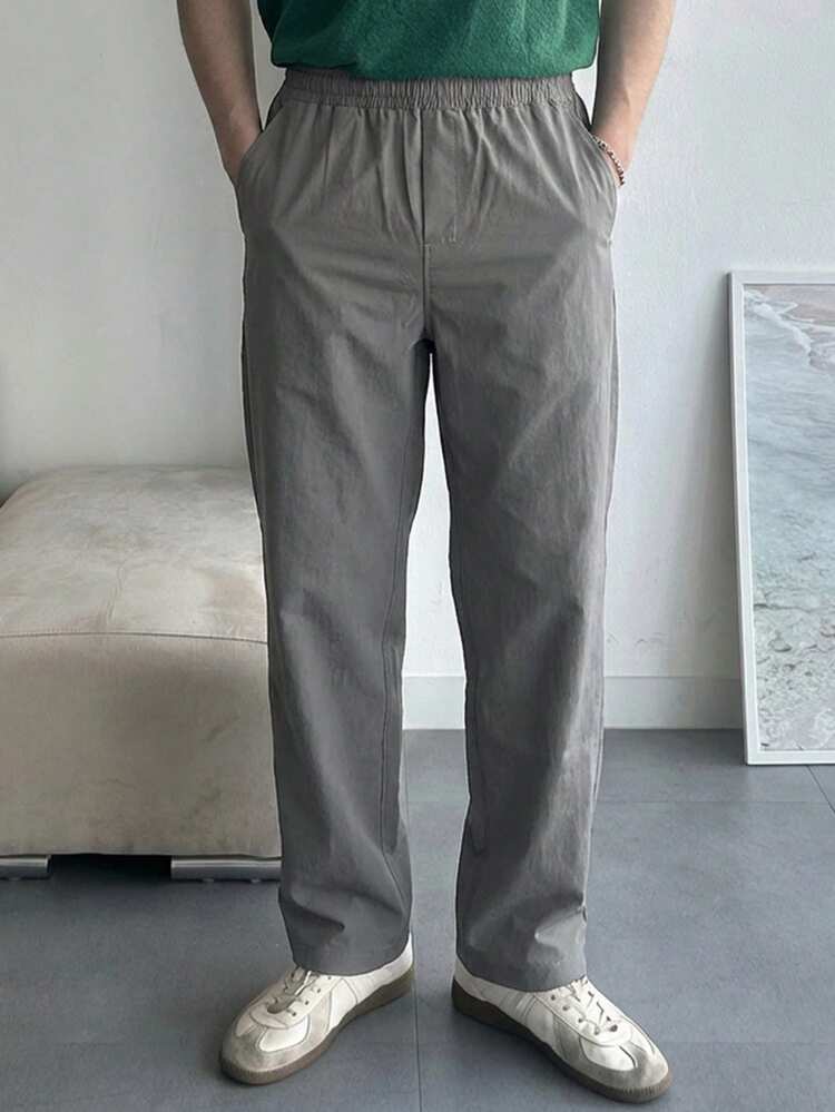 Men's Solid Color Slim Fit Outdoor Casual Pants, Elastic Fabric, Spring