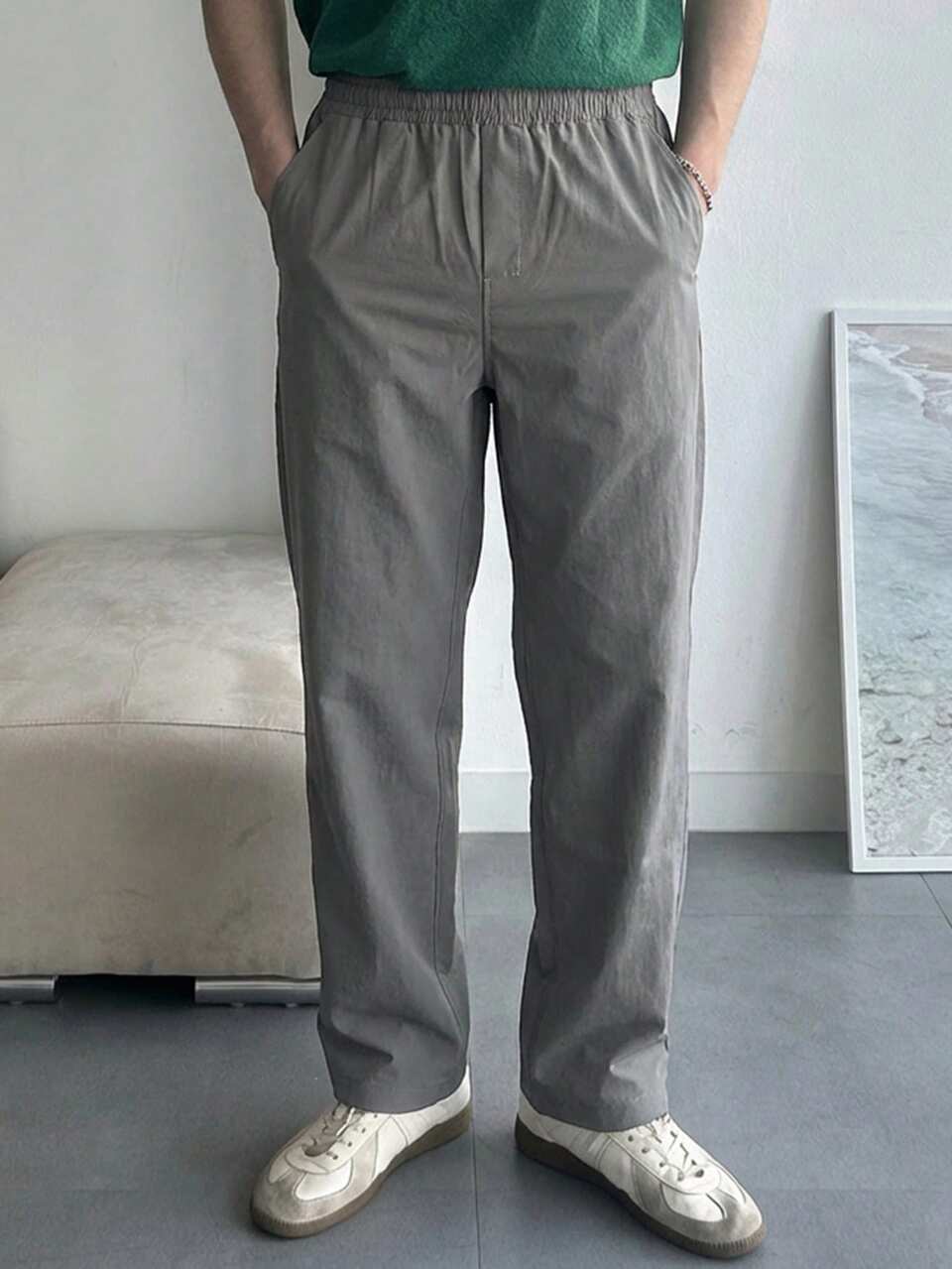 Men's Solid Color Slim Fit Outdoor Casual Pants, Elastic Fabric, Spring