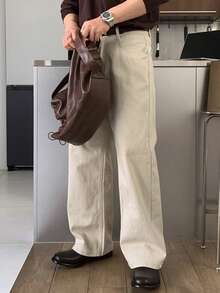 DAZY Men's Khaki Long Straight Loose Casual Pants With Pockets, Spring - Khaki - View 4