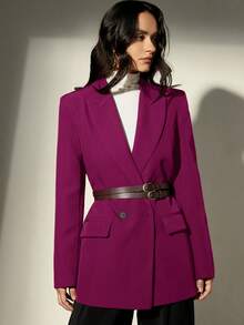 Aveloria Modichic Jaket Blazer Wanita Lengan Panjang Longgar dengan Kerah Lapel dan Dua Sabuk Pinggang - Hot Pink - View 3