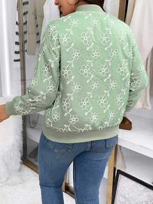 Easura Plus Size Embroidered Linen-Look Long Sleeve Jacket - Mint Green - View 2