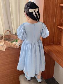 DAZY Young Girl' Round Neck Birthday Party Puff Sleeve Korean Style Formal Dress - Blue - View 2